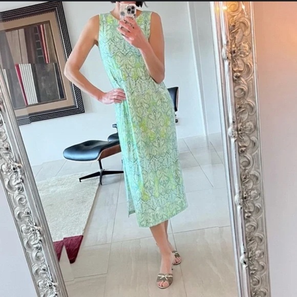 J. Jill Petites Medium Green White Paisley Print Rayon Maxi Long Tank Dress MP - Picture 1 of 15